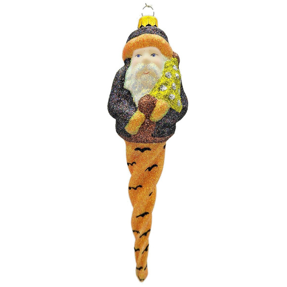 Larry Fraga Halloween Santa Claus Bat Glittered Glass Christmas Tree Ornament - Picture 1 of 7
